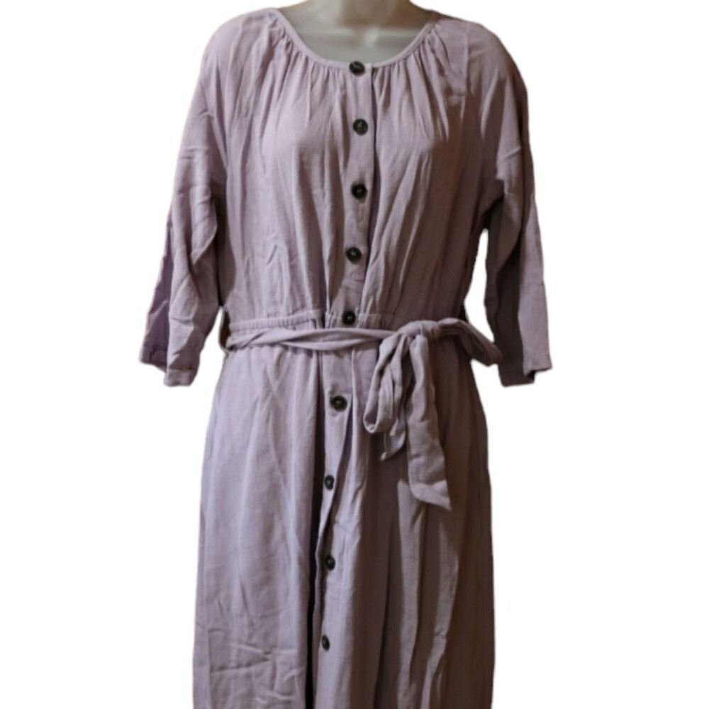 Mello Day Lavender Button Front Long Sleeve Belted Maxi Dress NWT Large